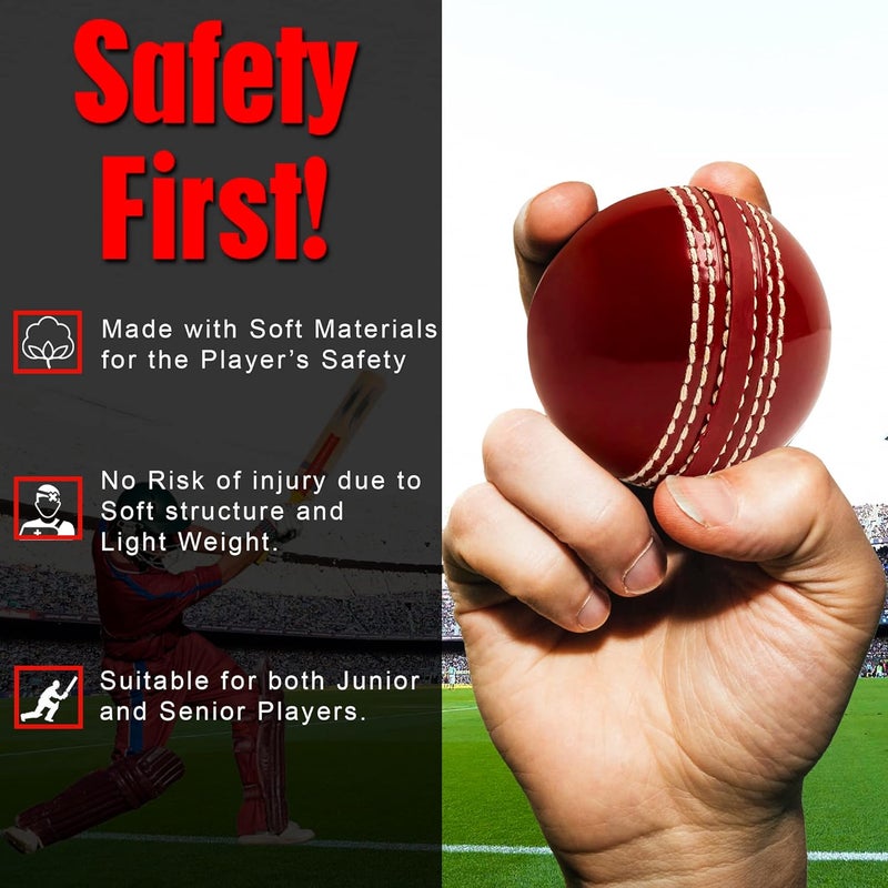 SialPro Soft Cricket Rubber Ball Set Indoor/Outdoor Play for Junior Youth Adult Training, Coaching, Practice Excellent Bounce with Durable Traditional Seams Stitched - Image 2